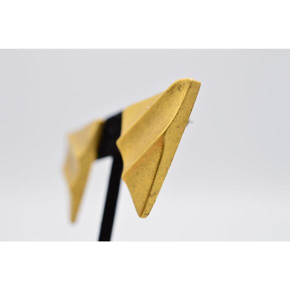 Vintage Statement Earrings Brushed Gold Chunky Heavy Geometric NOS 1980s BinAA - Picture 8 of 10
